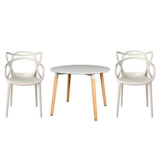set mesa eames redonda y sillas master blancas