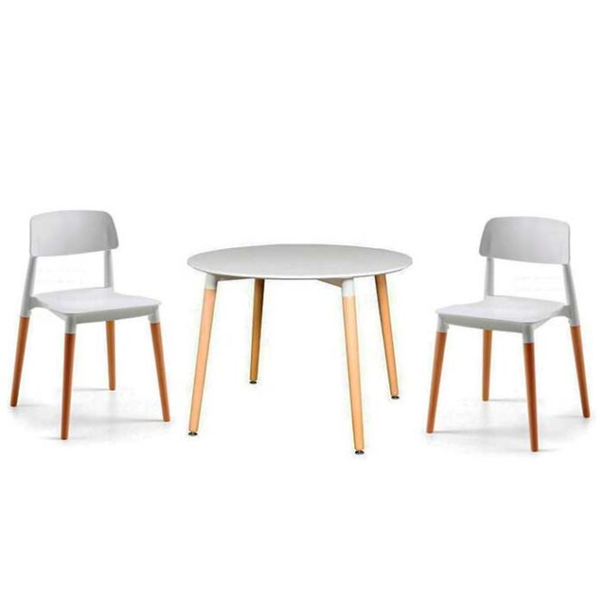 set mesa eames redonda y sillas milan blancas
