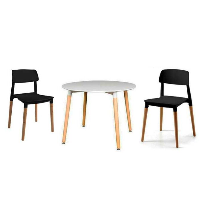 set mesa eames redonda y sillas milan negras