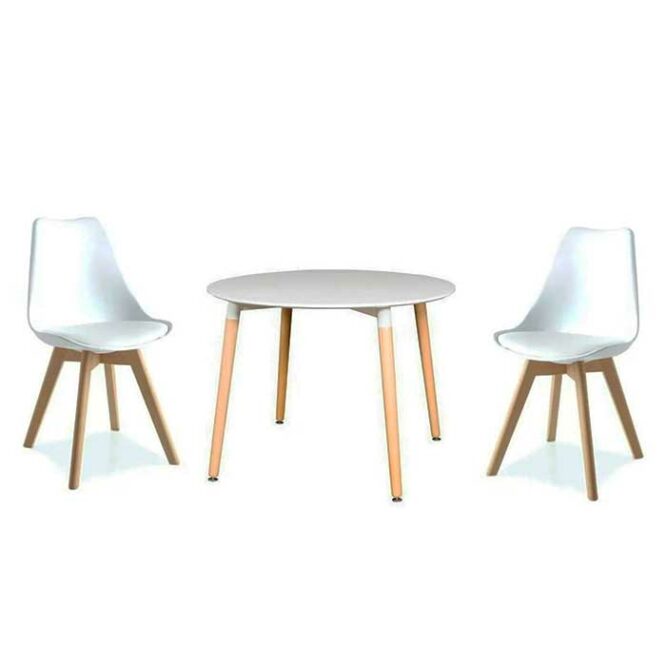 set mesa eames redonda y sillas tulip blancas